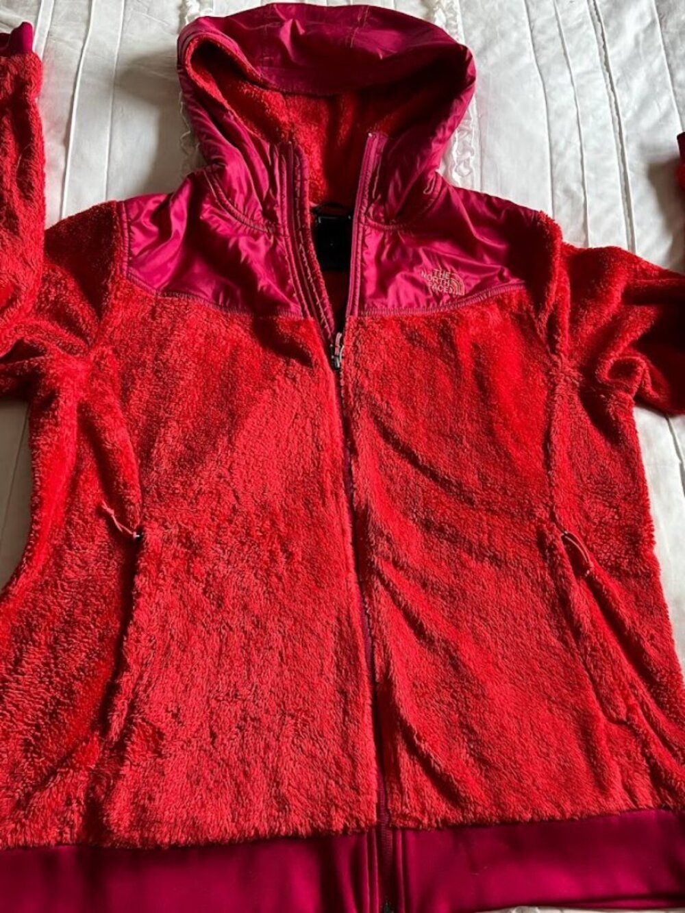 The North Face Full Zip Hooded Fleece Jacket Womans Red-Orange/Pink XL